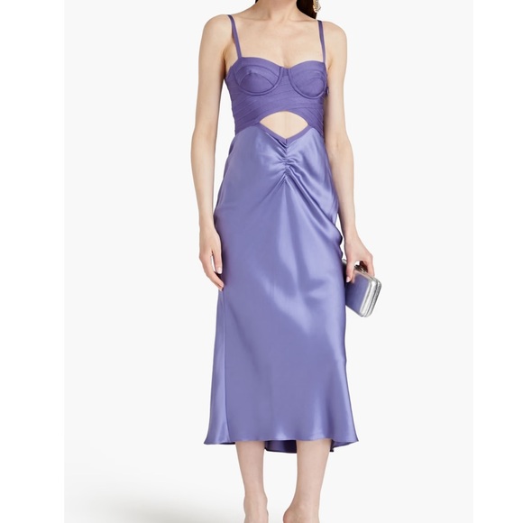 HERVÉ LÉGER X LAW ROACH Bandage-paneled draped satin midi dress - 4/Small - Picture 3 of 9